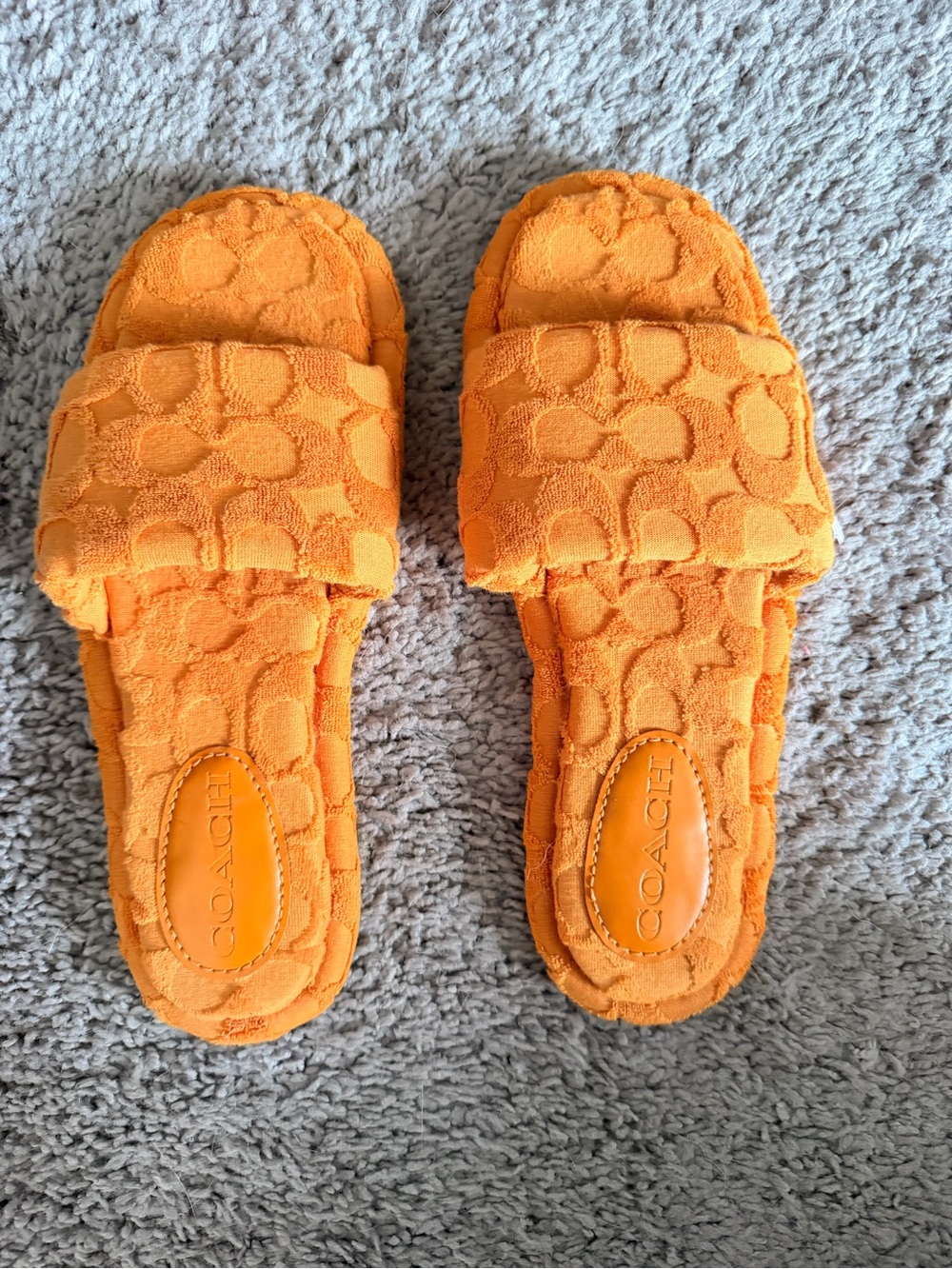Coach Orange Terry Slide Sandals with Signature Pattern